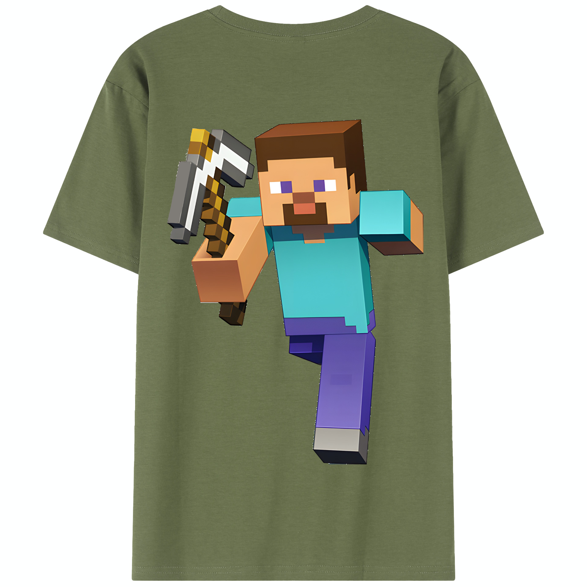（画像用） マインクラフト ブロックの世界 Minecraft MC Block world 綿100％半袖Tシャツ（背面プリント）